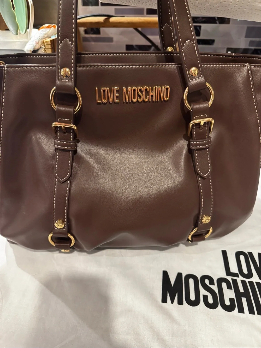 Love Moschino Dark Brown Leather purse with Gold Hardware - Picture 11 of 13